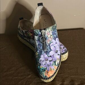 😄Floral leather platform shoes hand made Spain